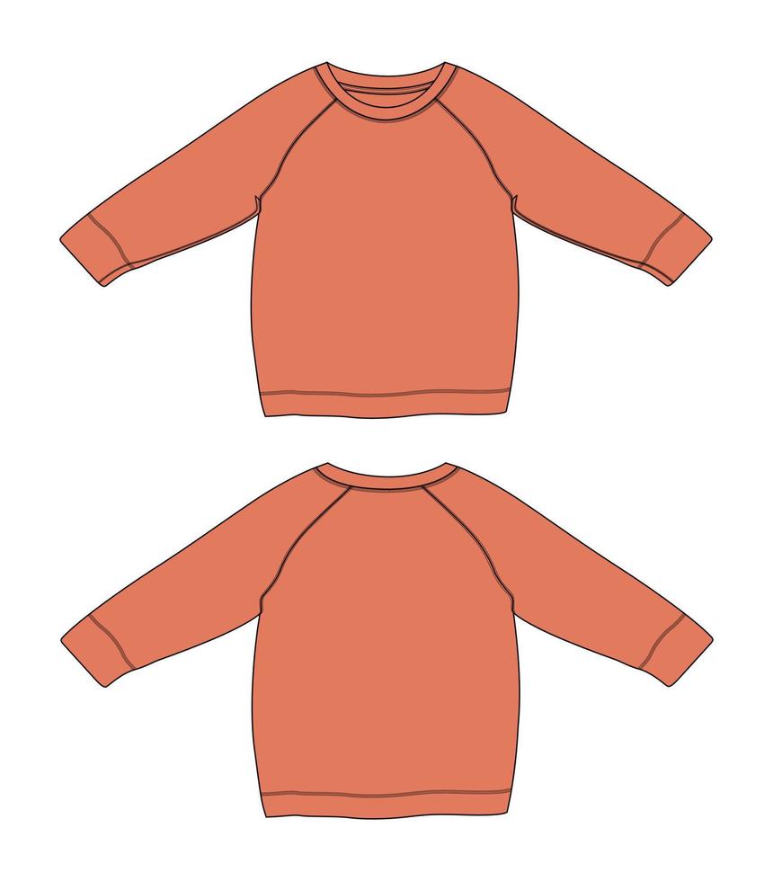 Raglan-Langarm-Sweatshirt technische Mode flache Skizzenvektor-Illustrationsschablone für Frauen vektor
