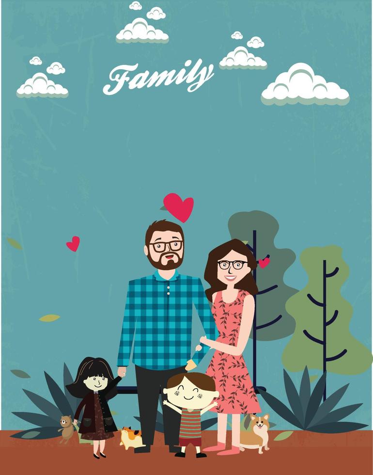 tecknad lycklig familj, färgglad design vektor
