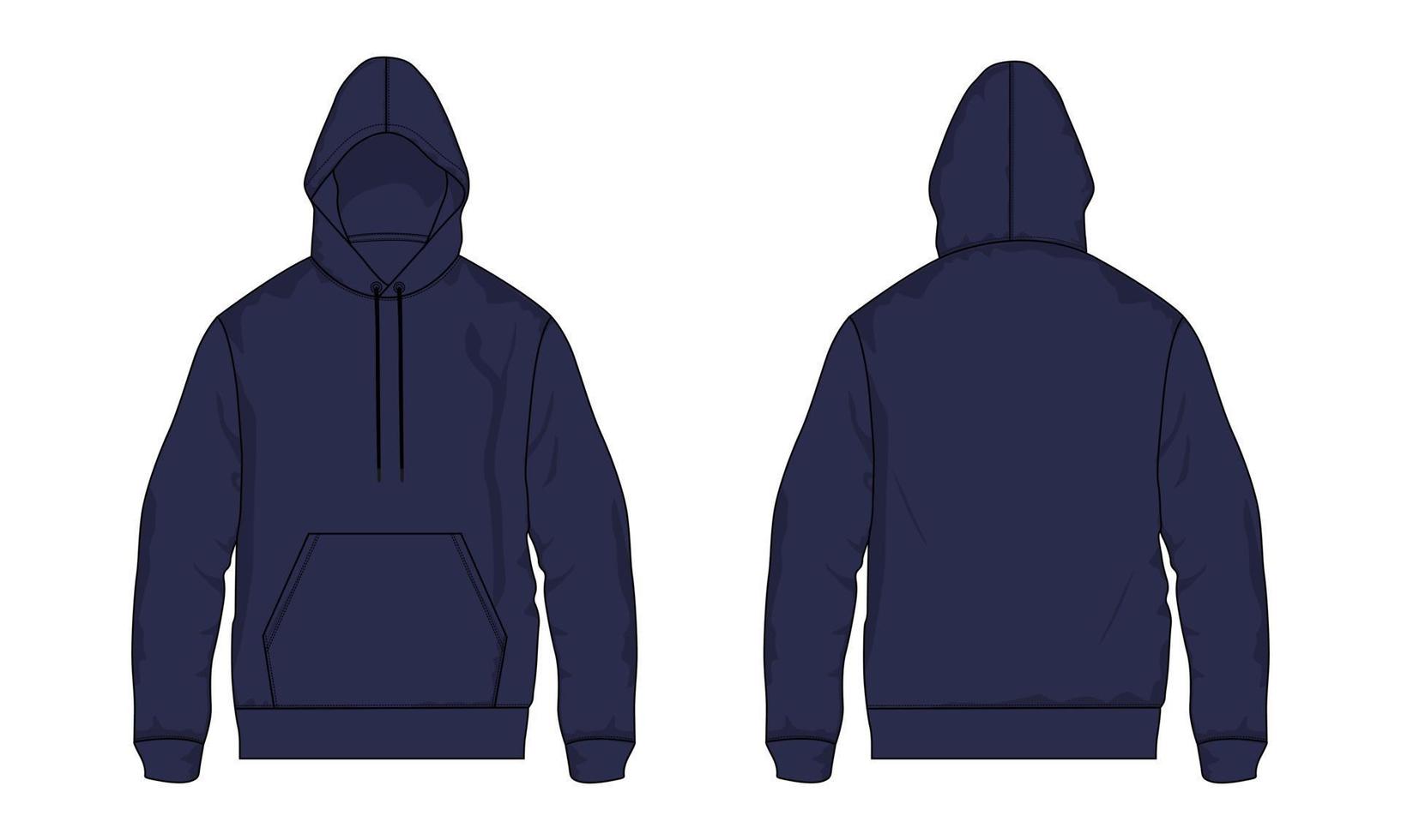 långärmad hoodie vektor illustration marin färg mall fram och bak vyer.