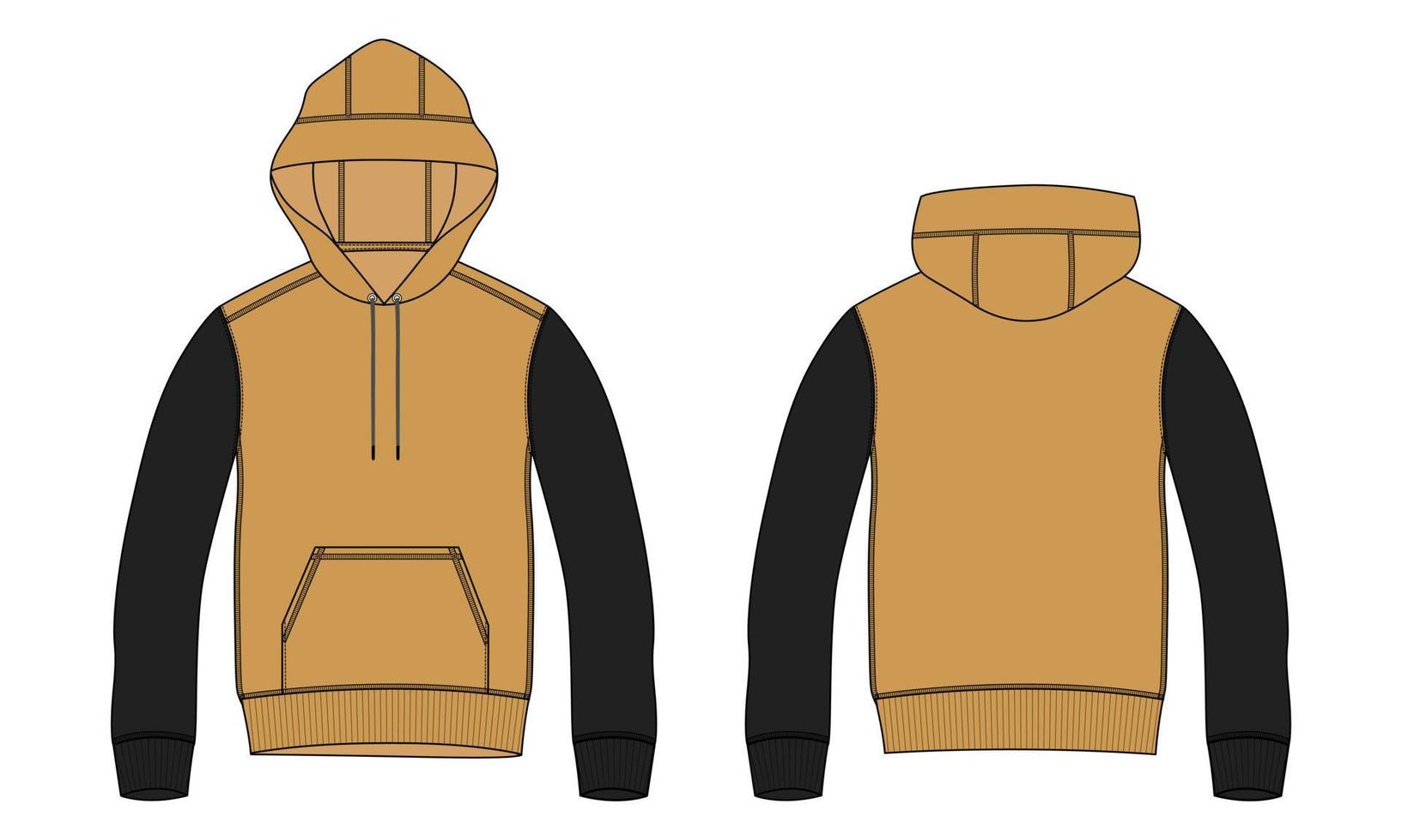 zweifarbige Langarm-Hoodie-Vektorillustration rote Farbvorlage Vorder- und Rückansicht. vektor