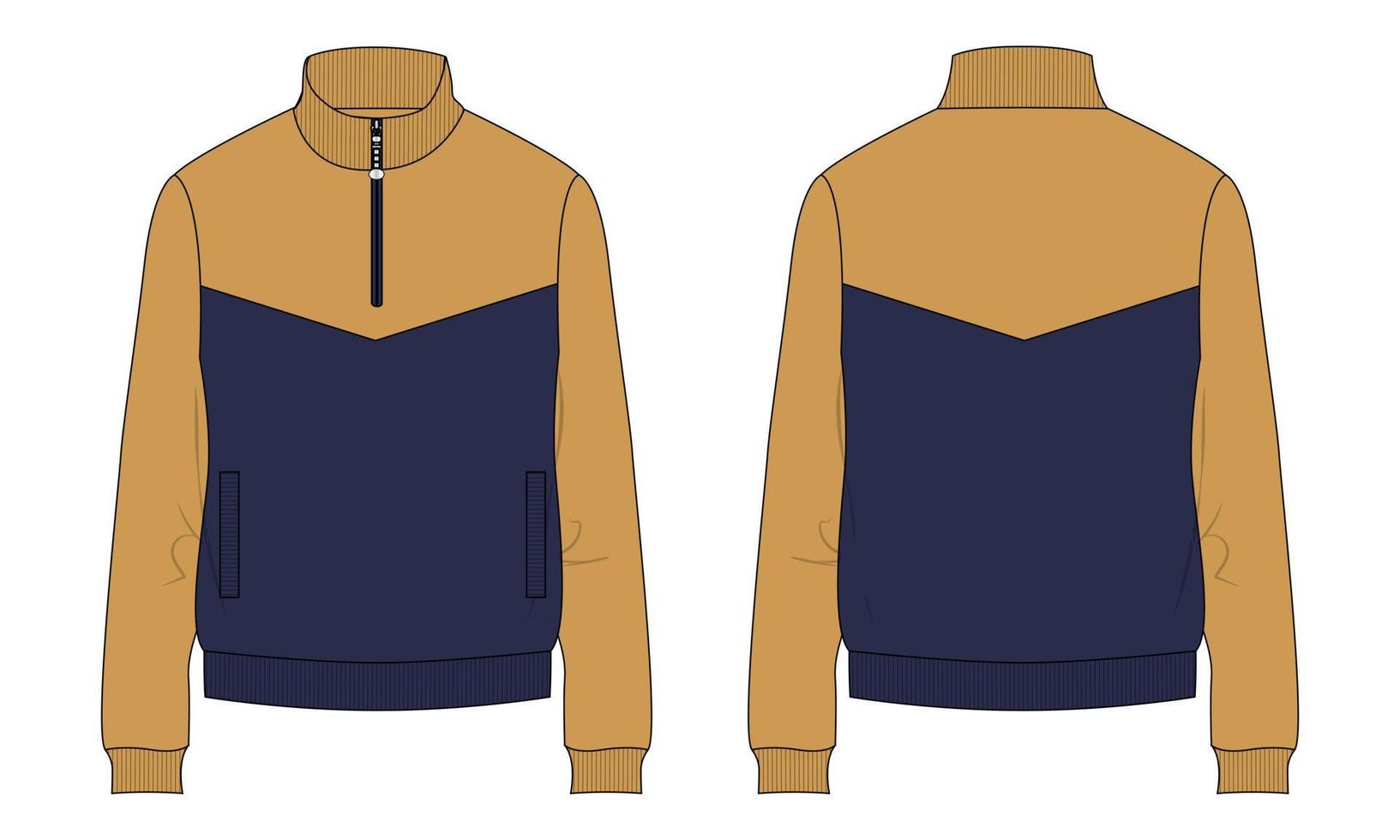 Langarm-Jacke Sweatshirt technische Mode flache Skizze Vektor Illustration Vorlage Vorder- und Rückansicht.