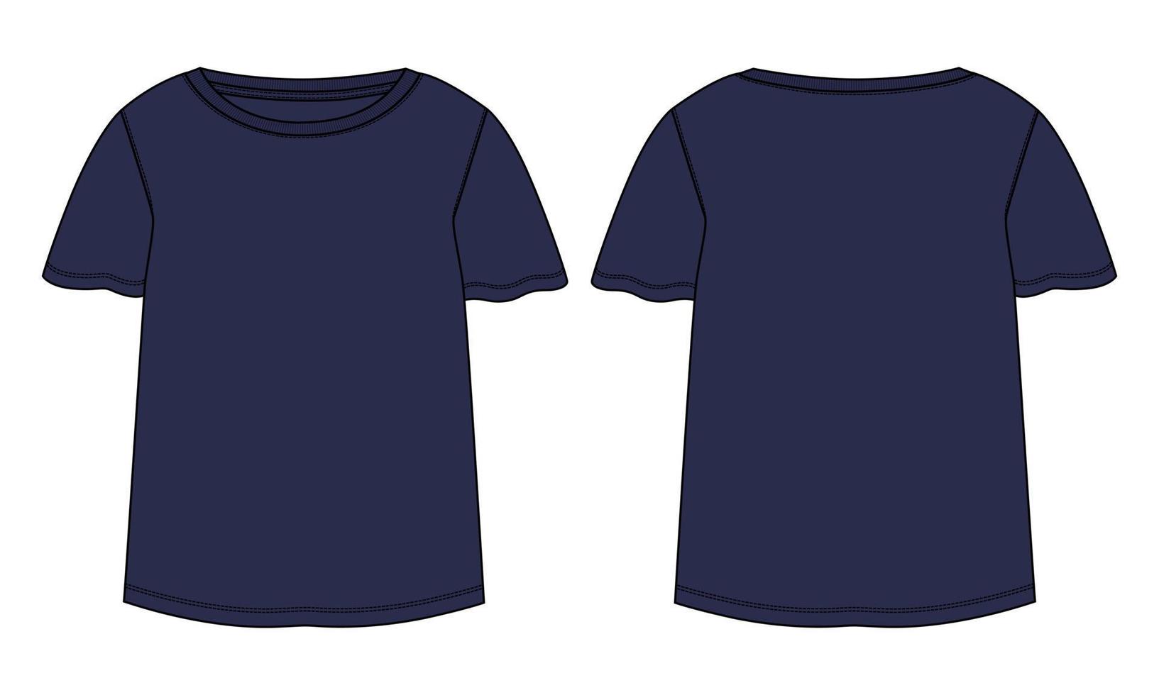 t-shirt tops technische mode flache skizze vektor navy farbvorlage für damen und babys