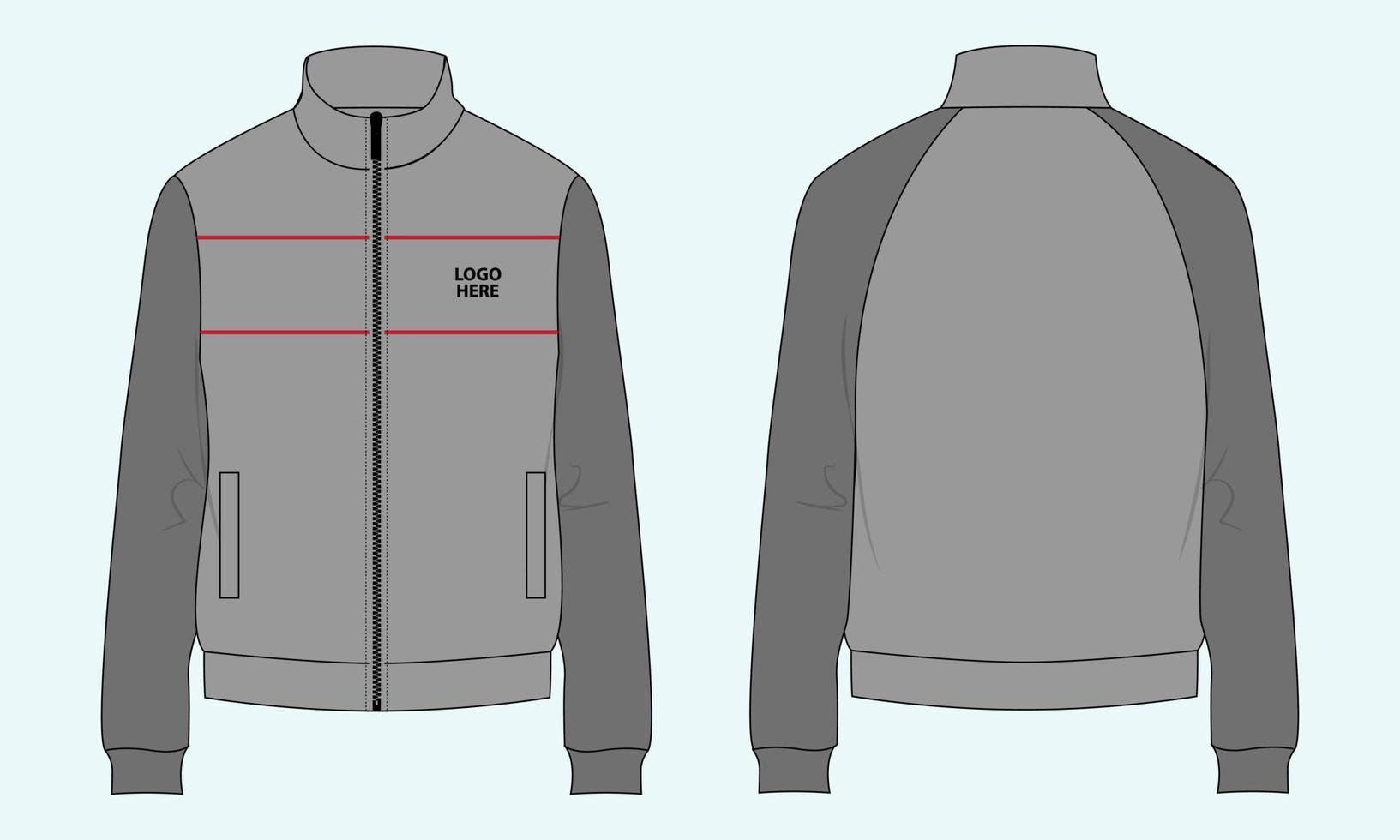 zweifarbiges graues Jacken-Sweatshirt technische Mode flache Skizzenvektor-Illustrationsvorlage vektor
