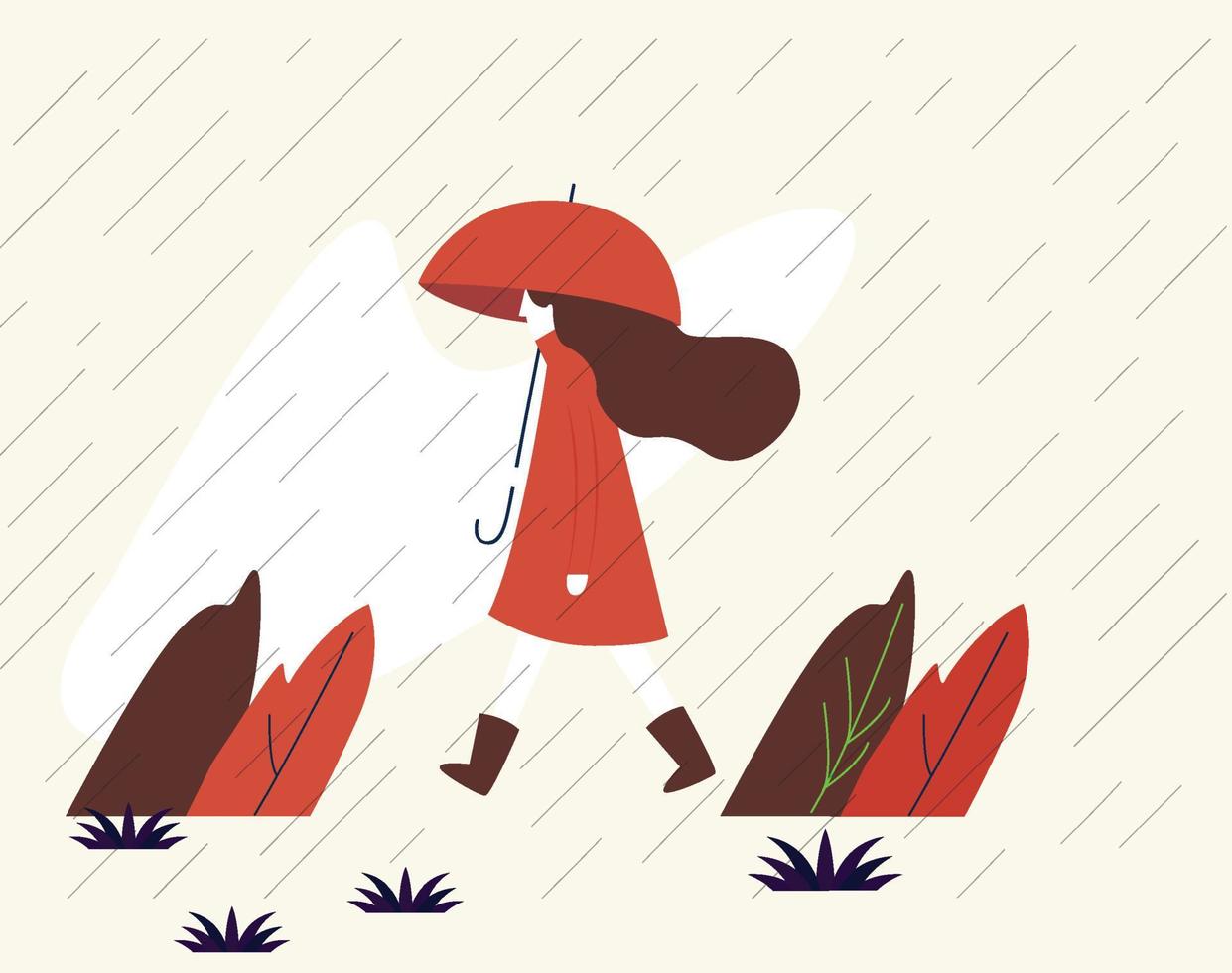 flicka som håller ett paraply som går i regnet ikoner vektor