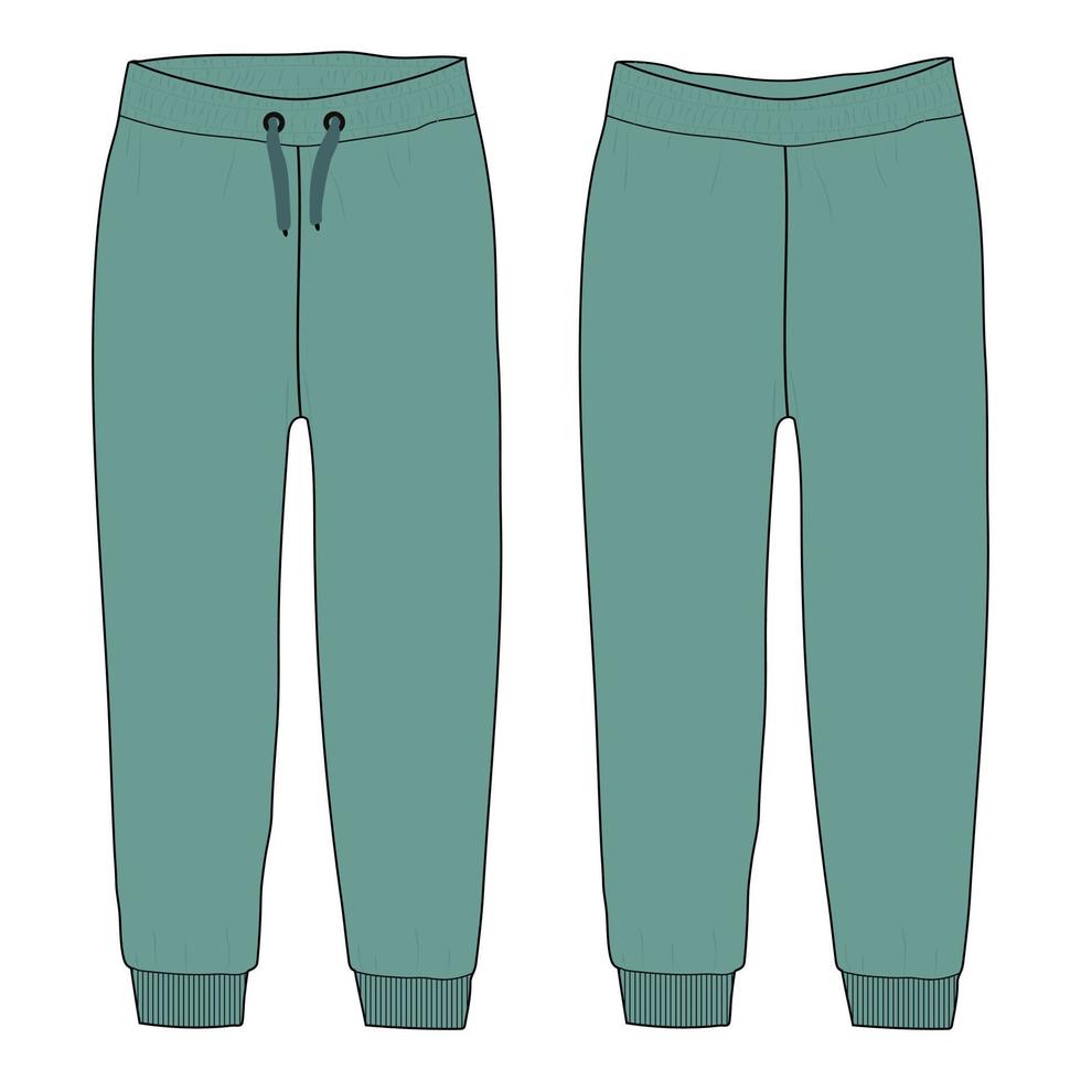 normal passform pyjamas byxor tekniska mode platt skiss vektor illustration grön färg mall för damer