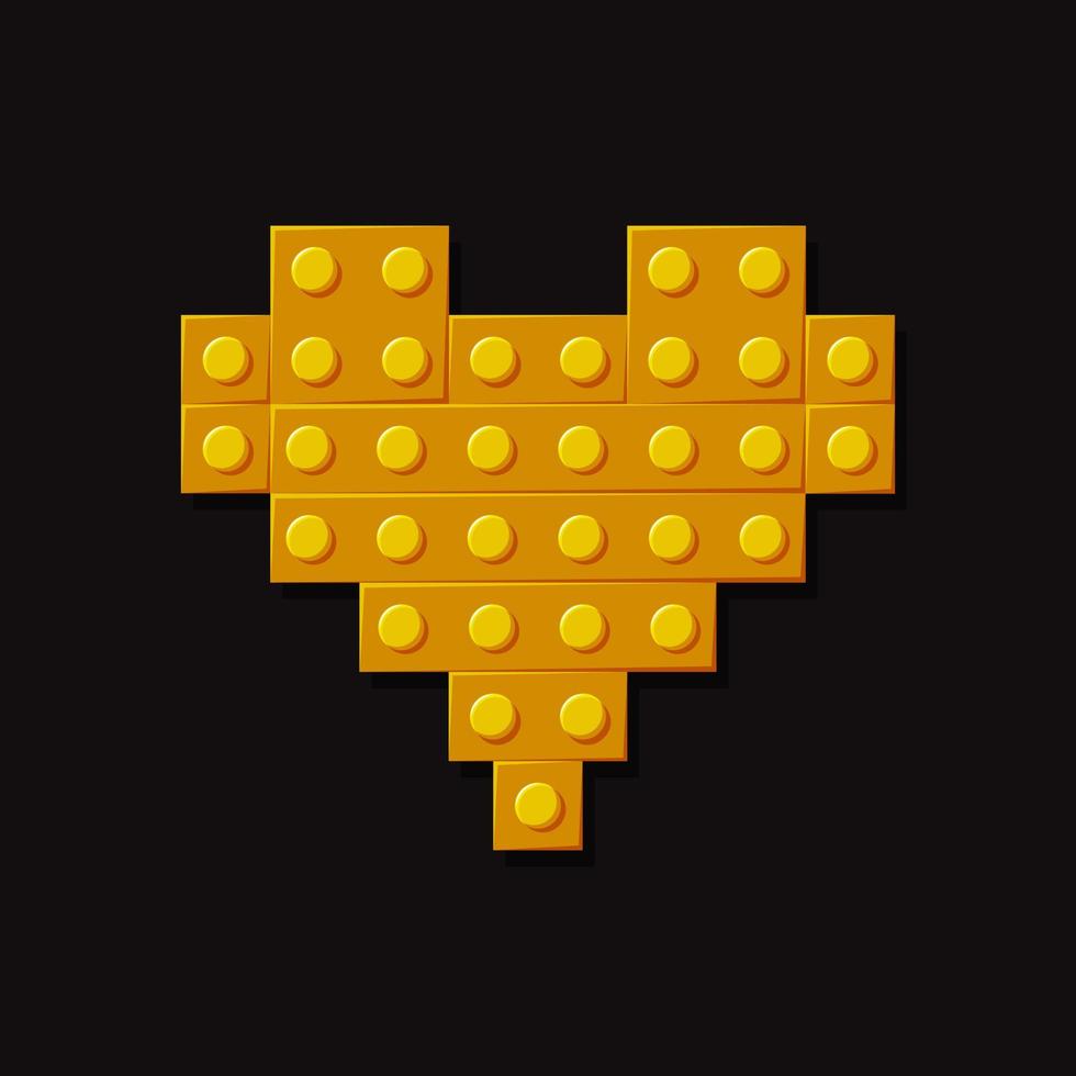 Hjärta av guld. block plastleksaker. konstruktör. symbol för kärlek. tecknad vektorillustration vektor