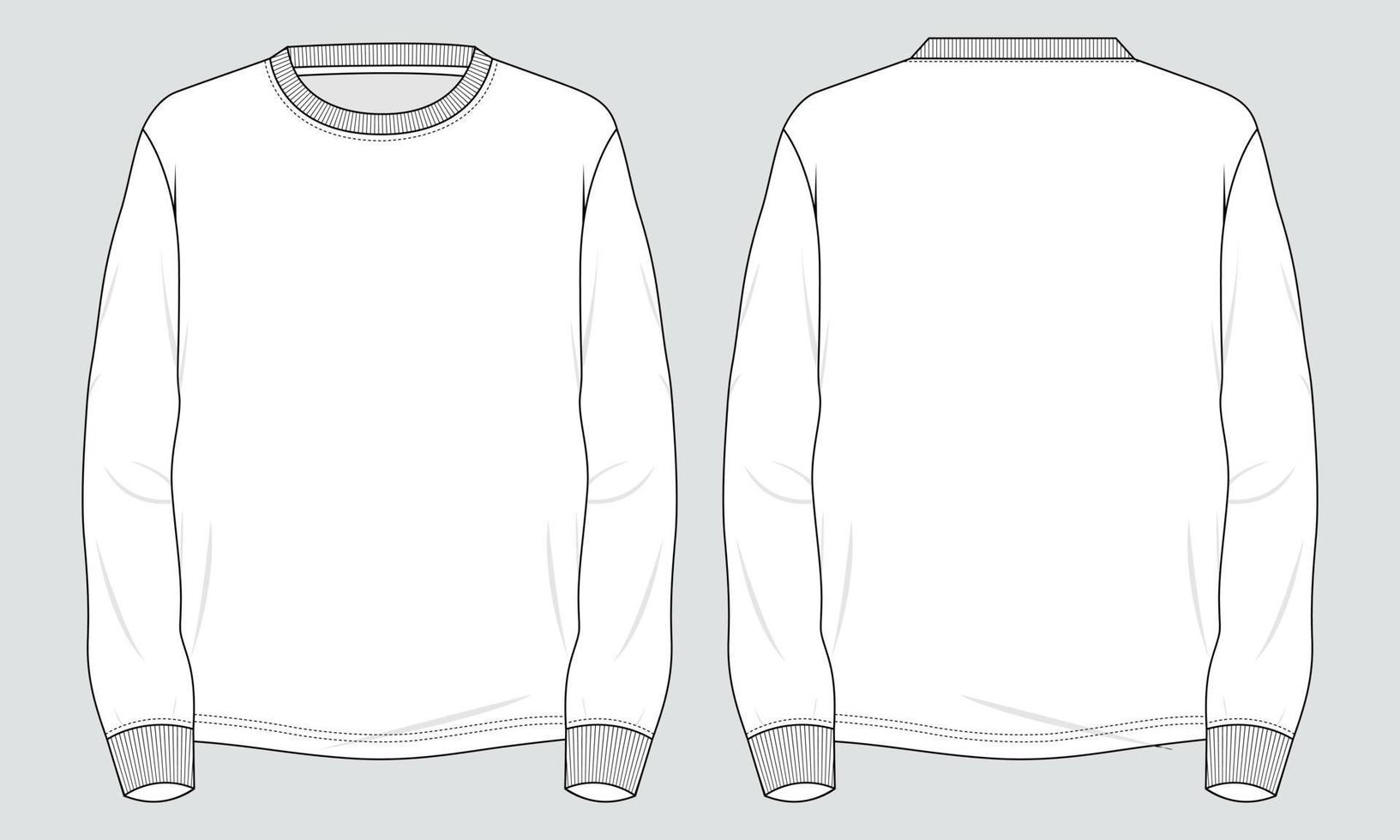 Langarm-T-Shirt technische Mode flache Skizzenvektor-Illustrationsschablone für Männer und Jungen vektor