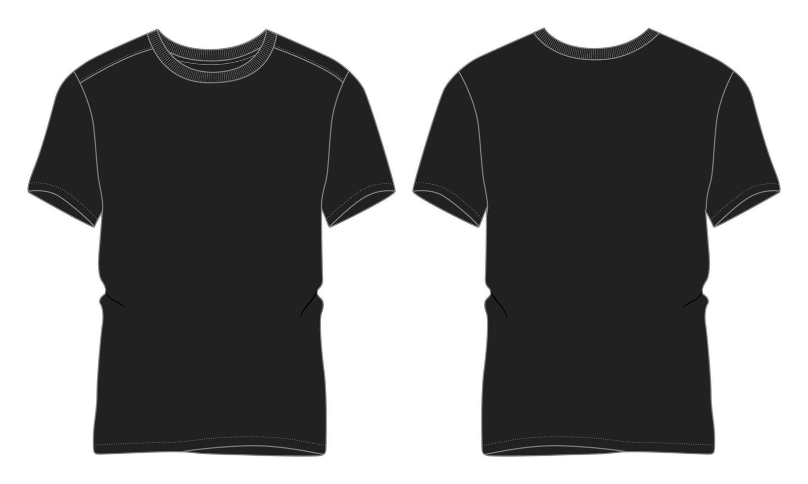 kortärmad t-shirt tekniskt mode platt skiss vektor illustration svart färg mall