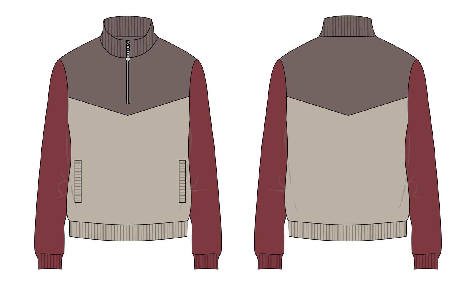 Langarm-Sweatshirt mit geschnittener und genähter flacher Skizzenvektor-Illustrationsvorlage für technische Mode vektor