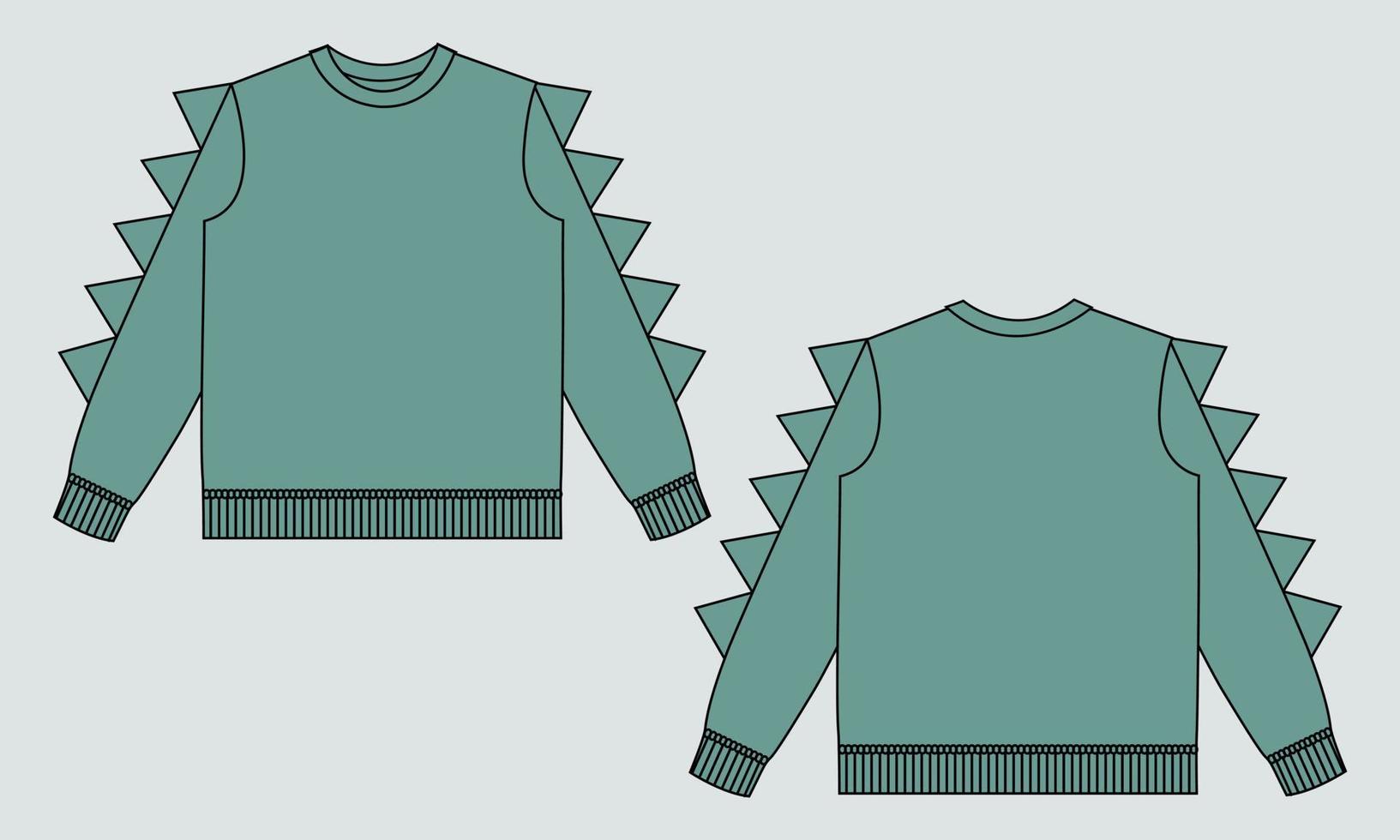 Sweatshirt technische Mode flache Skizze Vektor Illustration grüne Farbvorlage für Babys