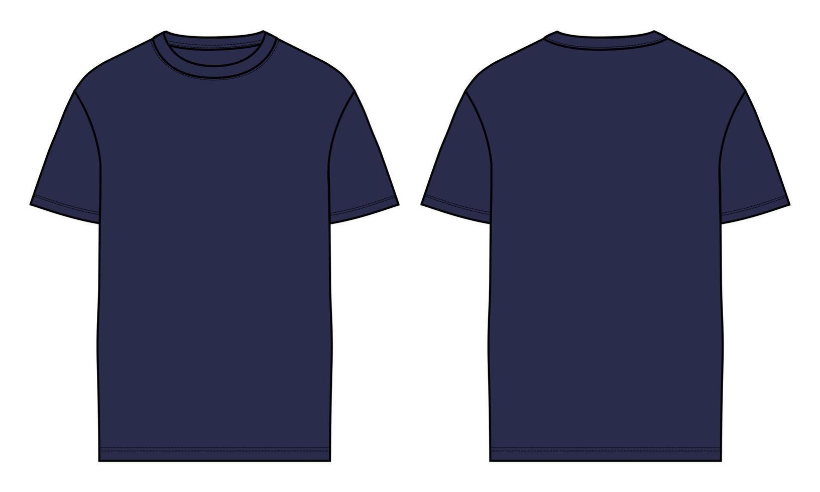 kortärmad t-shirt tekniskt mode platt skiss vektor illustration marin färg mall