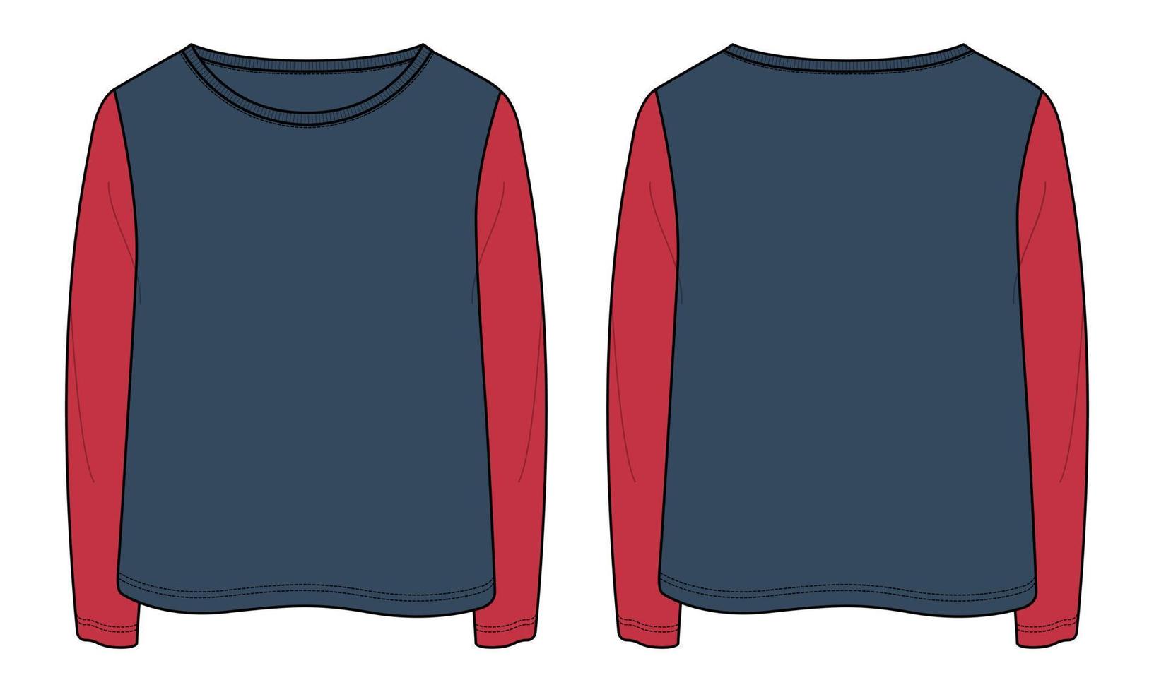 langärmliges t-shirt tops technische mode flache skizzenvektorillustrationsvorlage für damen vektor