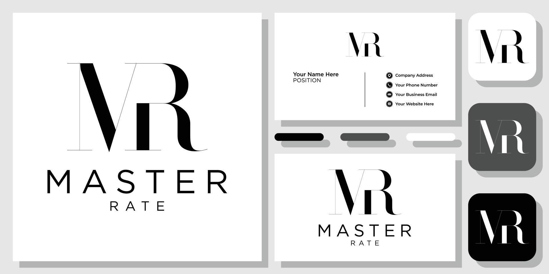 master rate initials font serifenlose luxushauptstadt mit visitenkartenvorlage vektor