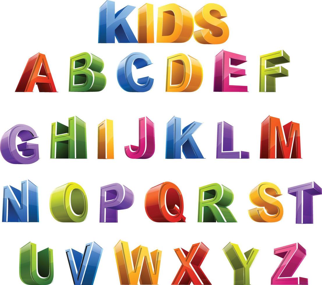 barn 3d färgglada alfabet vektor