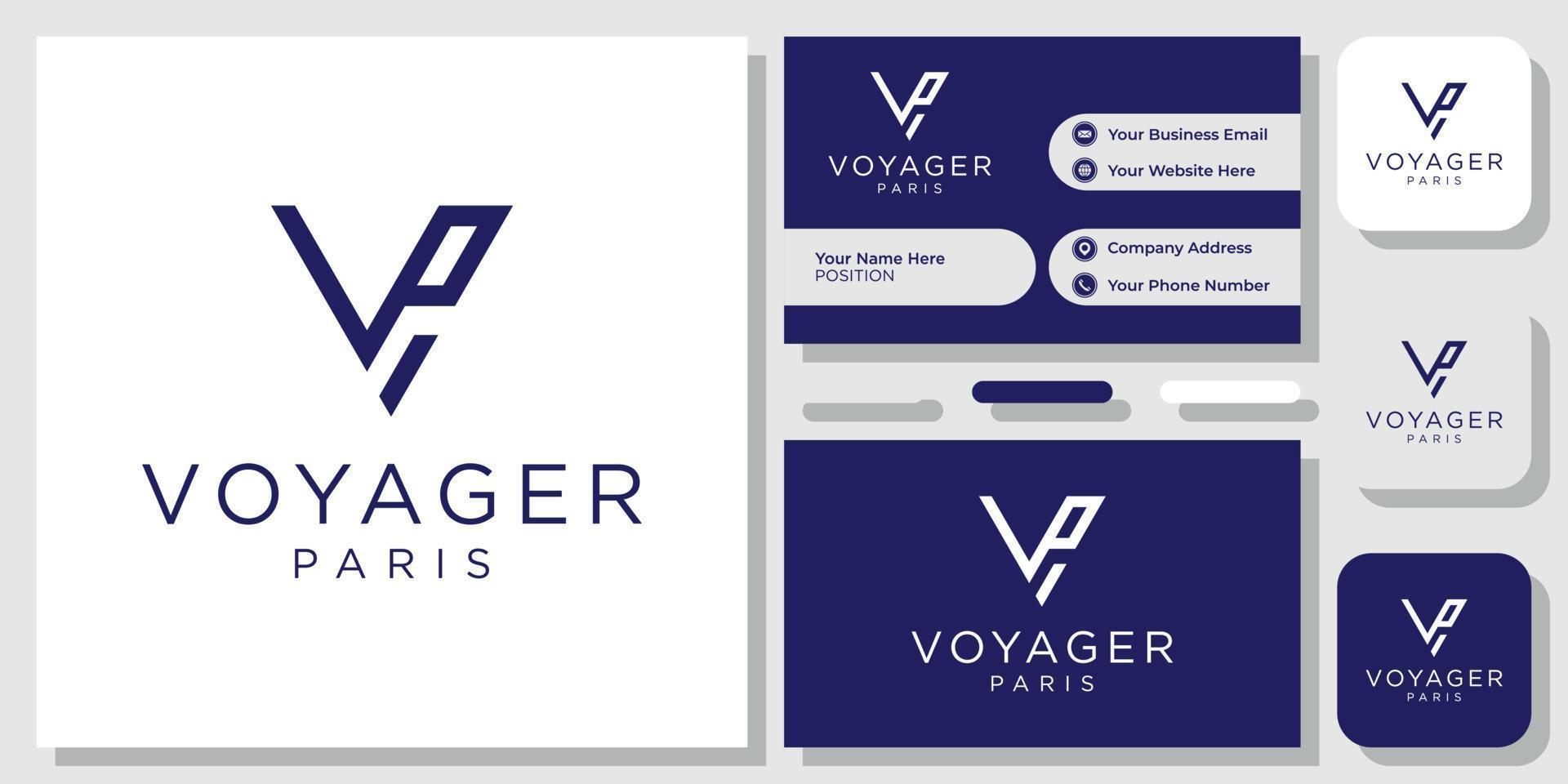 voyager paris initialer teckensnitt serif triangel form med visitkortsmall vektor