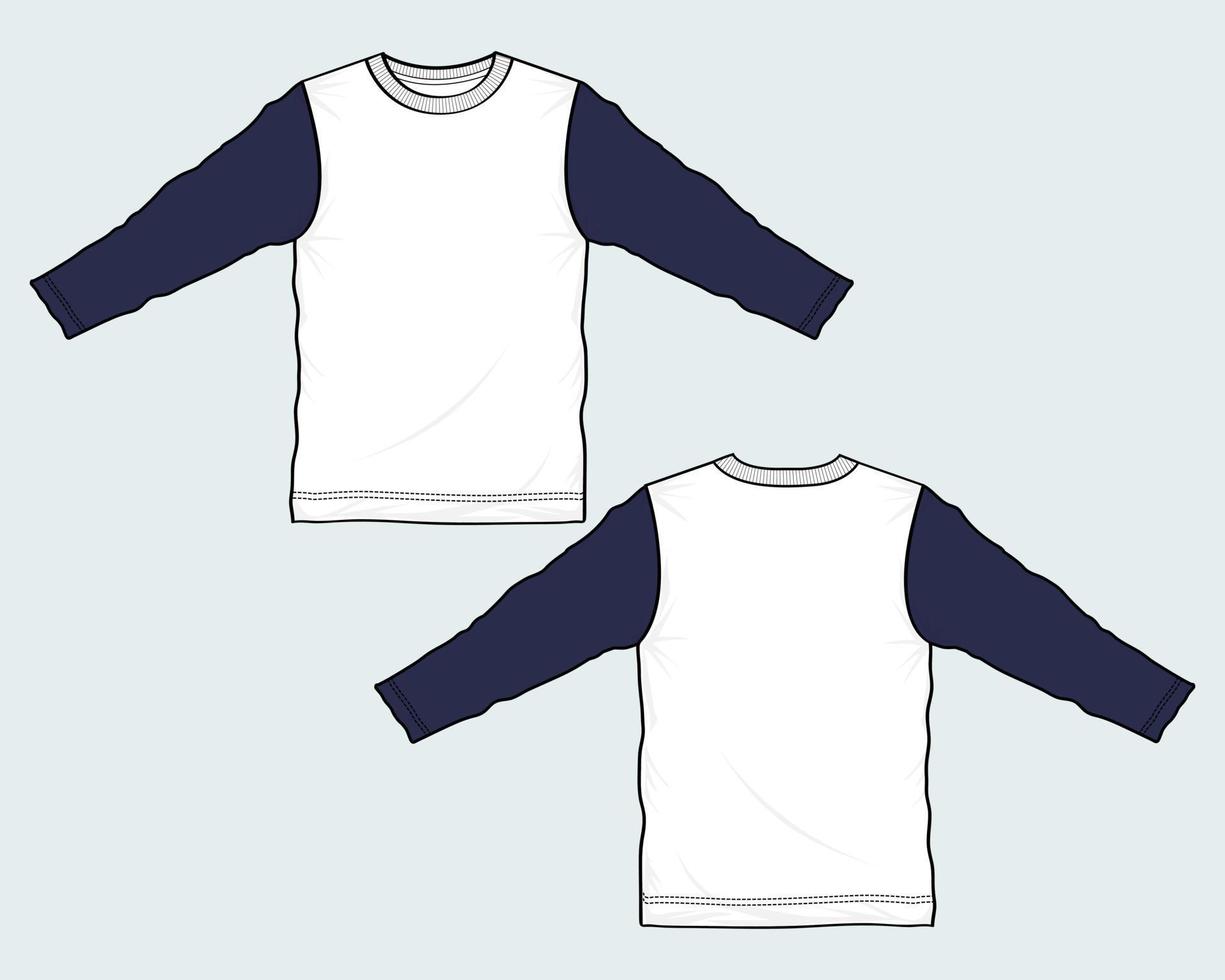 långärmad t-shirt teknisk mode platt skiss vektor illustration mall