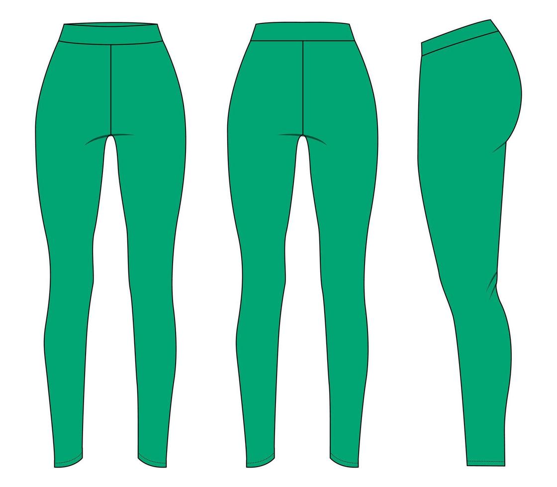 leggings tekniska mode platt skiss vektor illustration grön färg mall för damer
