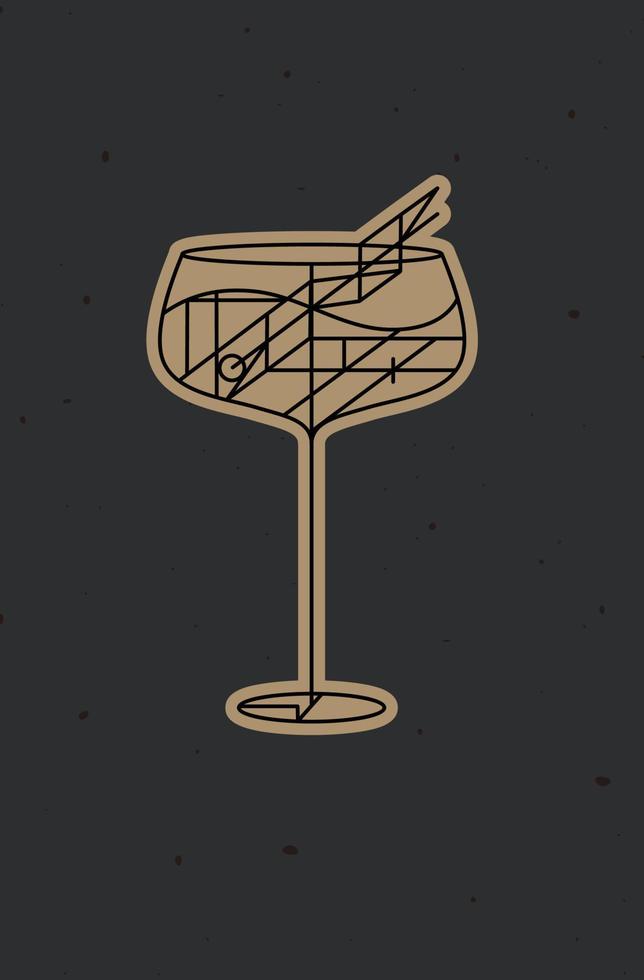 Art-Deco-Cocktail Cuba Libre Zeichnung im Linienstil auf dunklem Hintergrund vektor