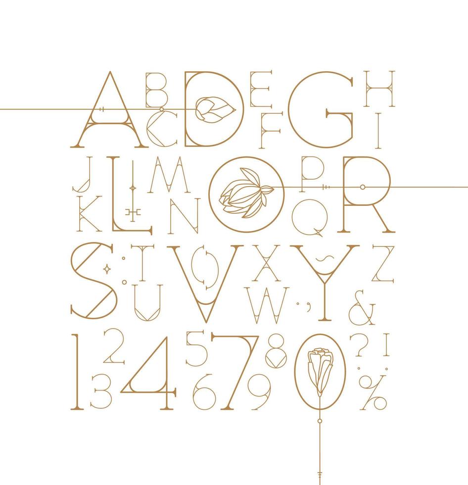 Art-Deco-Alphabet mit Buchstaben und Zahlen auf weißem Hintergrund vektor