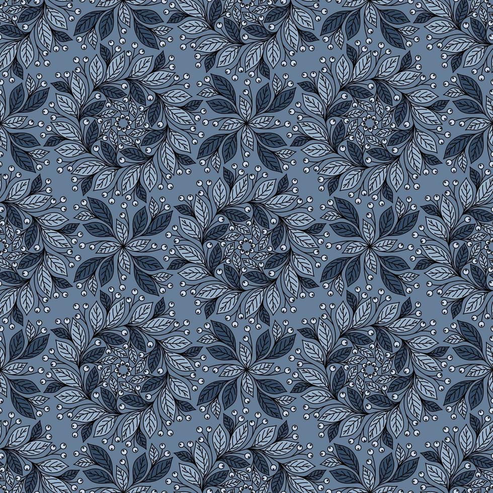 ljusblå sömlös vektorbakgrund med blommig prydnad och bär vektor