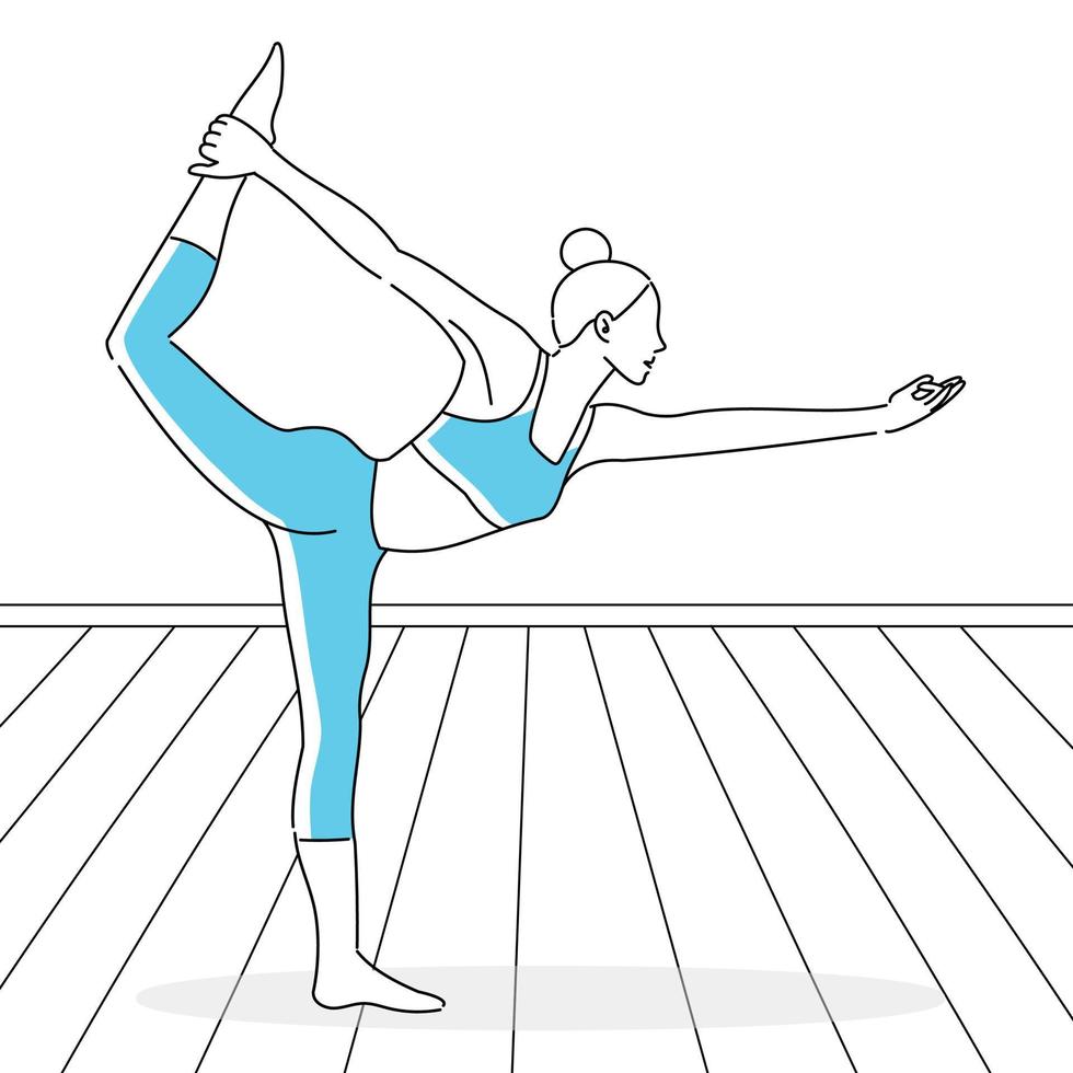 yogaställningar, mediterar i yoga, ung kvinna gör yoga och fitnessövningar. hälsosam livsstil. vektor illustration