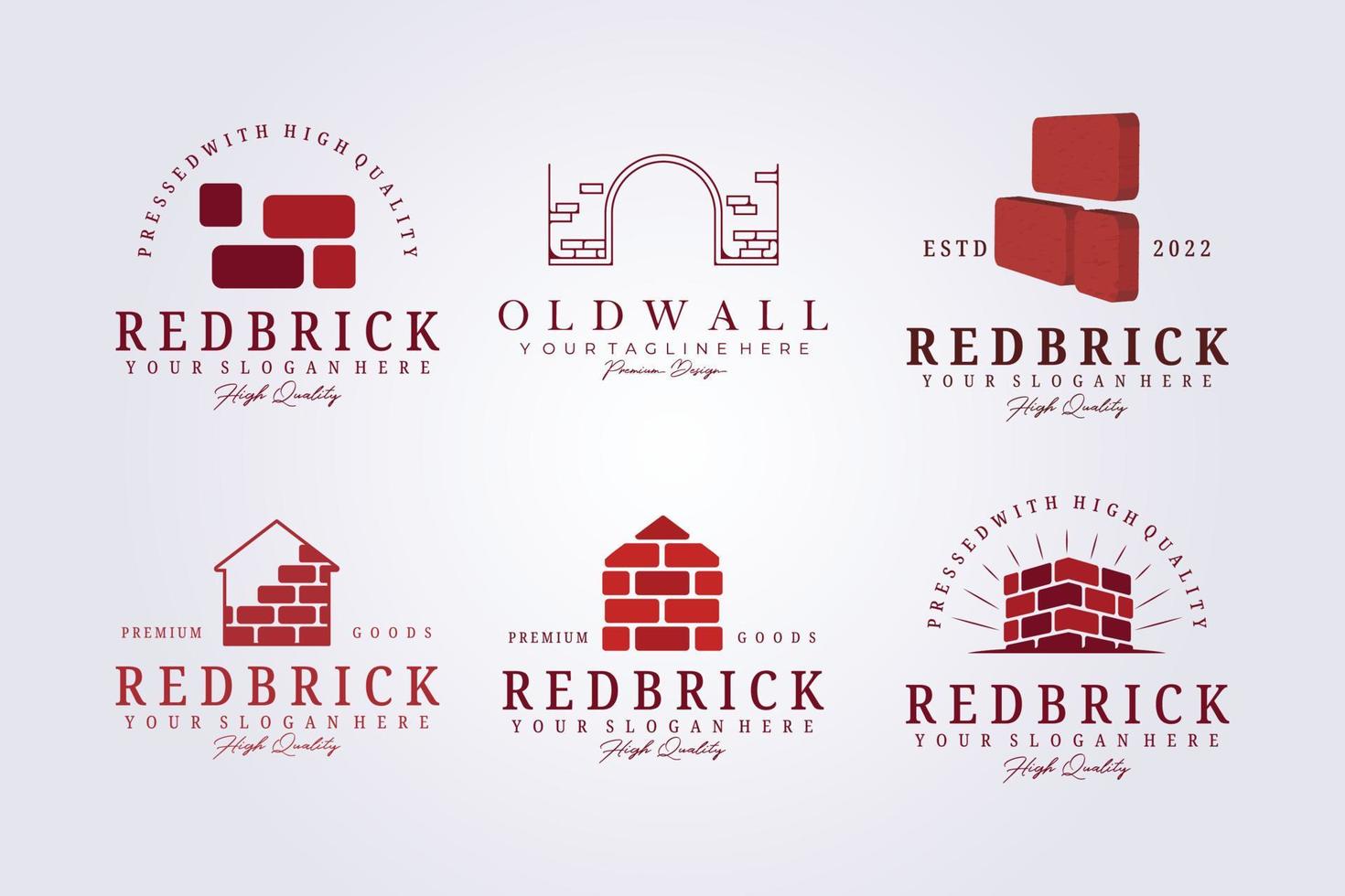 Satz von Backsteinmauer Maurer Logo Symbol Label Symbol Vektor Illustration Grafik Vorlage Design, Bündel und Paket von Red Brick Maurer Logo