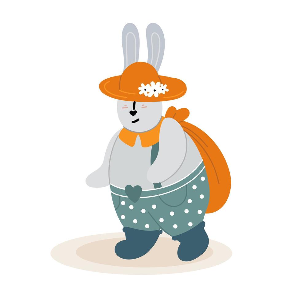 kanin med en ryggsäck och en hatt isolerad på vit bakgrund vektor