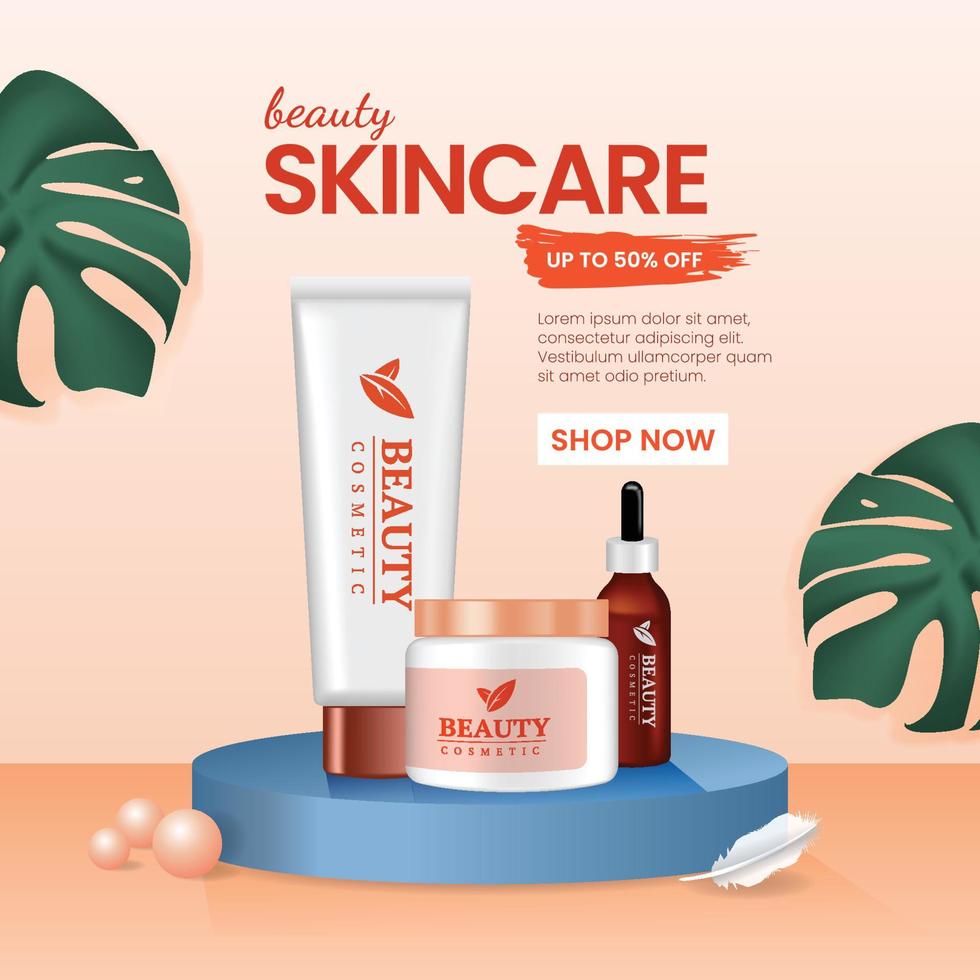 skönhet hudvård produkt fyrkantig banner för sociala medier, vektorillustration vektor