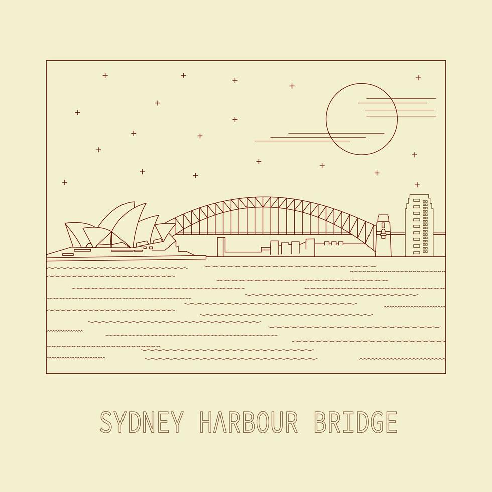 mono linje illustration av sydney harbor bridge i Australien vektor