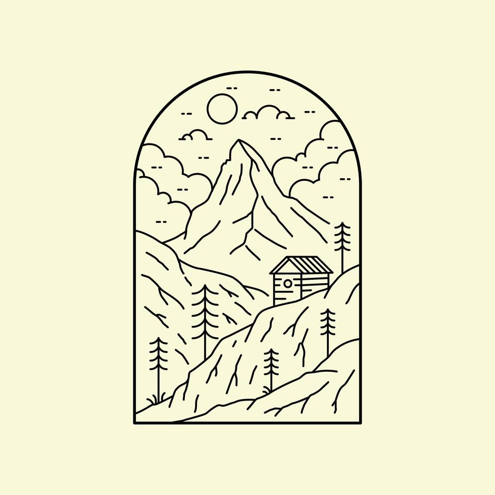 das matterhorn schweiz in mono-line-kunst, aufnäher-design, emblem-design, t-shirt-design vektor