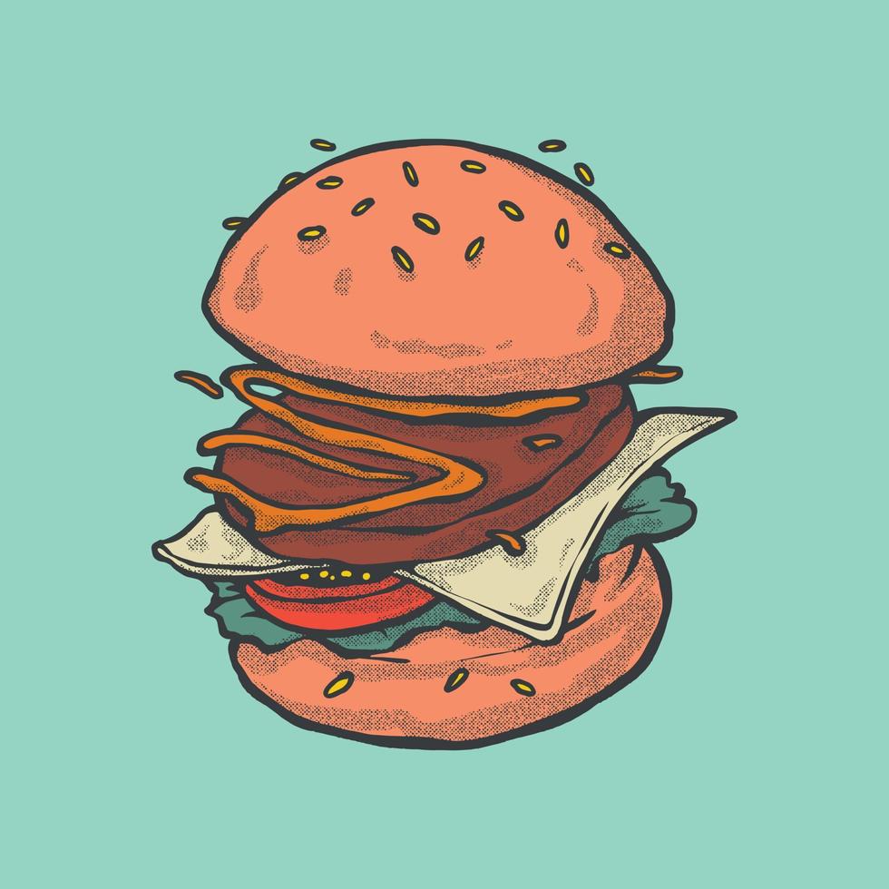 Abbildung Burger-Layout. handgezeichnete Technik in voller Farbe vektor