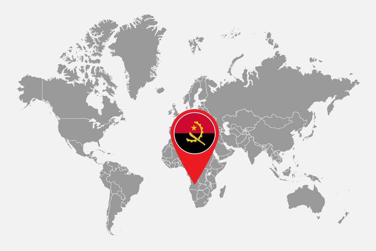 nålkarta med angola flagga på världskartan. vektor illustration.