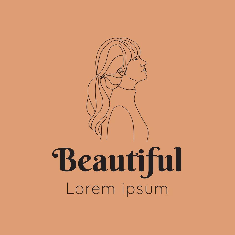 skönhet kvinnor logotyp med långt hår sidovy line art enkla logotyper vektor