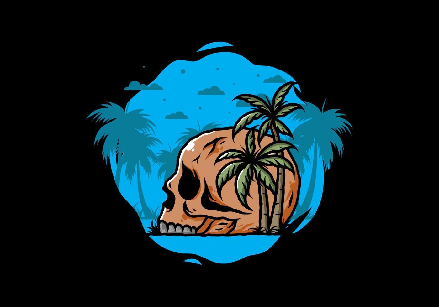 skalle huvud under kokospalmer illustration vektor