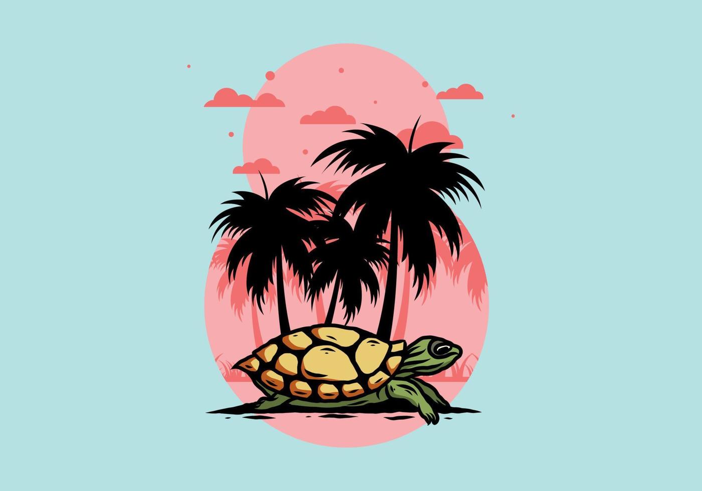 havssköldpadda under kokospalmen illustrationen vektor