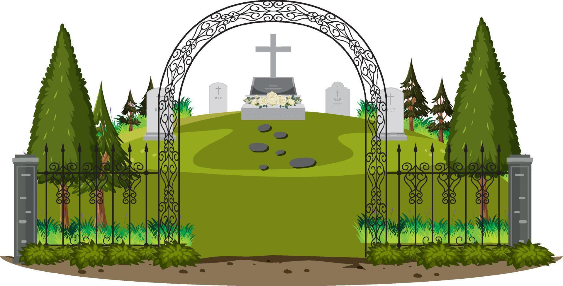kyrkogård kyrkogård scen isolerade vektor