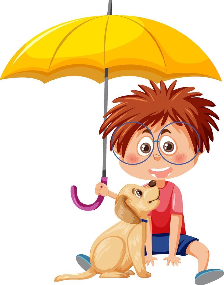 ein Junge mit Regenschirm und einem Hund vektor