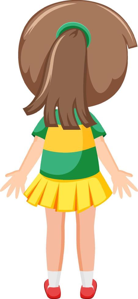 Rückseite einer Zeichentrickfigur eines kleinen Mädchens vektor