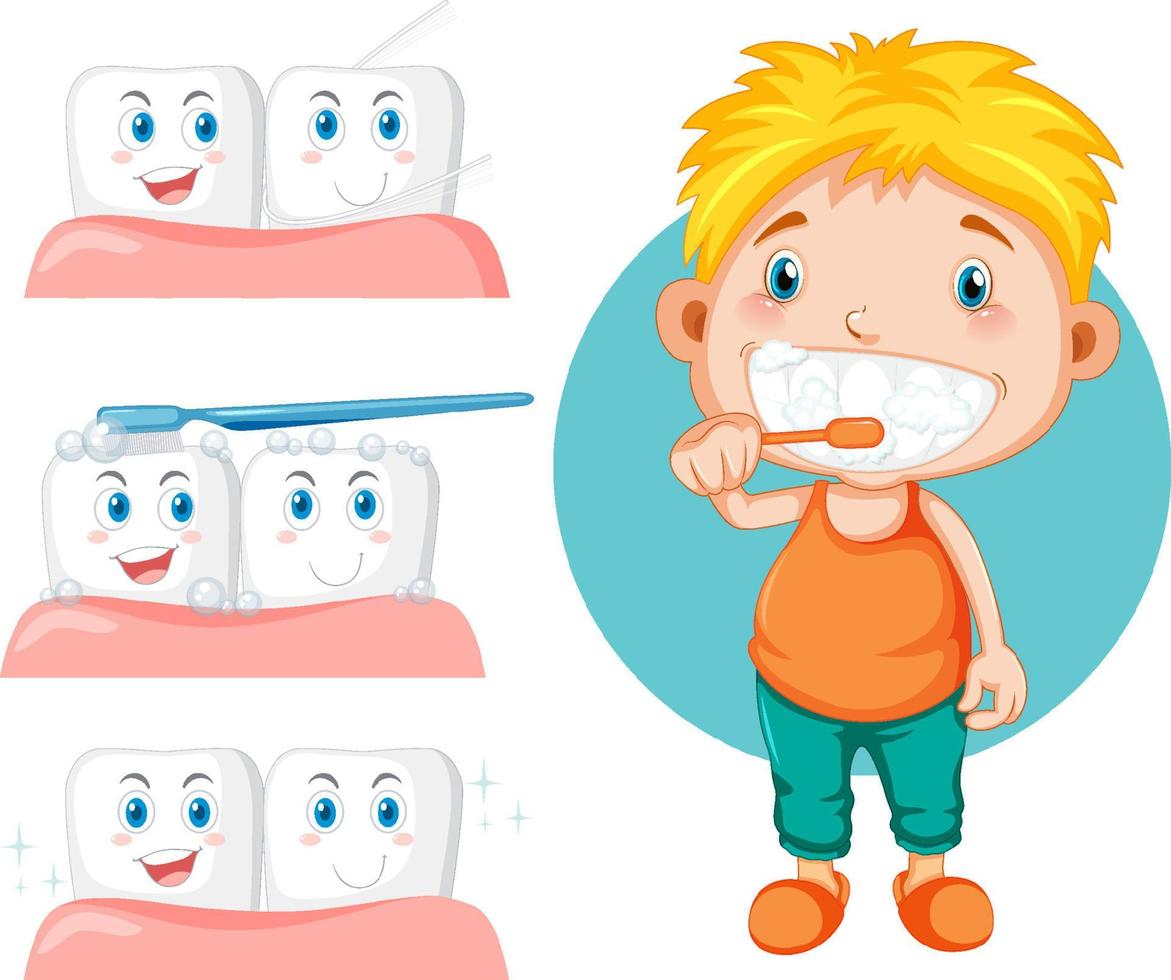 pojke borstar tänderna med tänderna med tuggummi vektor