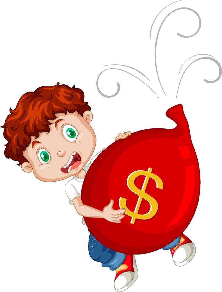 deflation koncept med en pojke och röd ballong vektor