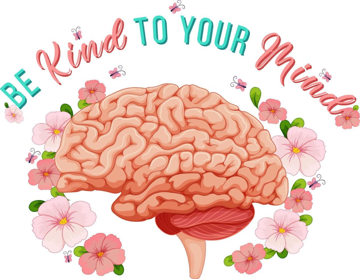 Posterdesign mit menschlichem Gehirn und Blumen vektor