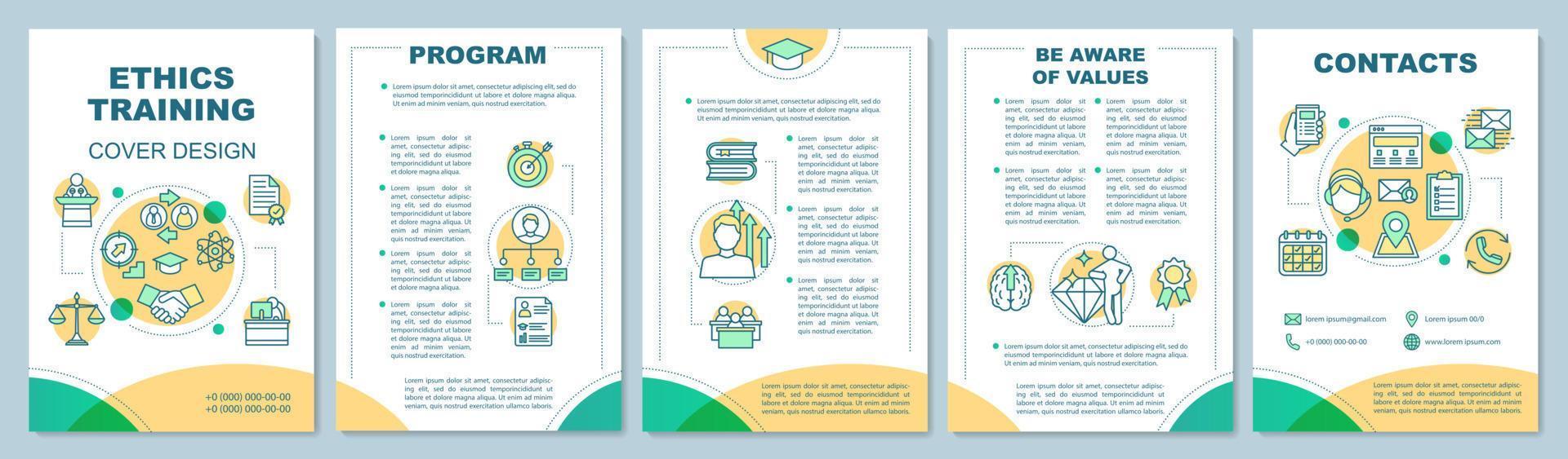 Layout der Ethikschulungsbroschüre. Grundwerte. flyer, broschüre, broschürendruckdesign. soziale Verantwortung des Unternehmens. Vektorseitenlayouts für Zeitschriften, Geschäftsberichte, Werbeplakate vektor