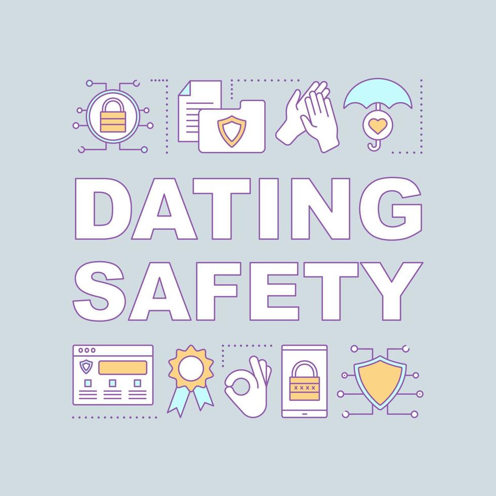 Dating Safety Word Concepts Banner. Datenschutz. Online-Cybersicherheit. Vorhängeschloss, Schild. Präsentation, Webseite. isolierte beschriftungstypografieidee mit linearen symbolen. Vektor-Umriss-Illustration vektor