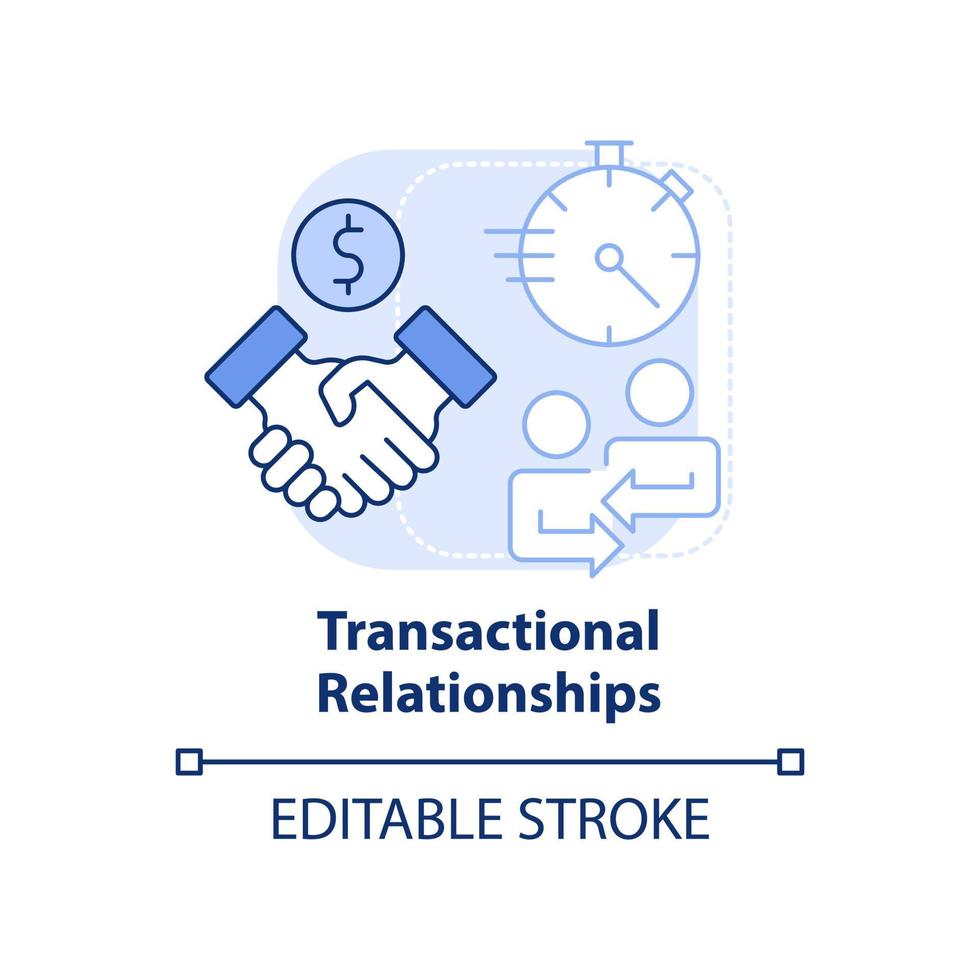 Symbol für das hellblaue Konzept von Transaktionsbeziehungen. Käufer-Verkäufer-Interaktion abstrakte Idee dünne Linie Illustration. isolierte Umrisszeichnung. editierbarer Strich. vektor