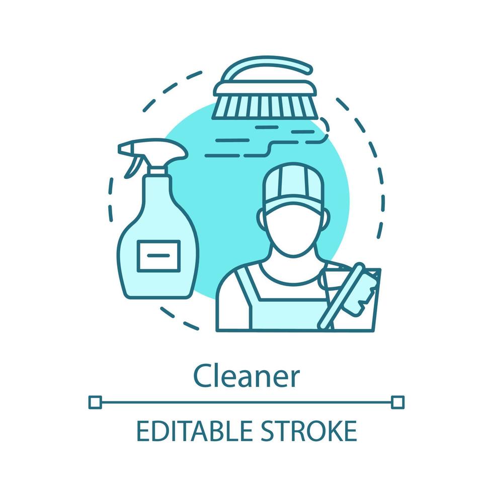 Symbol für saubereres Konzept. reinigungsagentur mitarbeiter idee dünne linie illustration. Industrie- oder Hausangestellte. Reinigungskraft. Instandhaltung des Wohnraums. Vektor isoliert Umrisszeichnung. editierbarer Strich