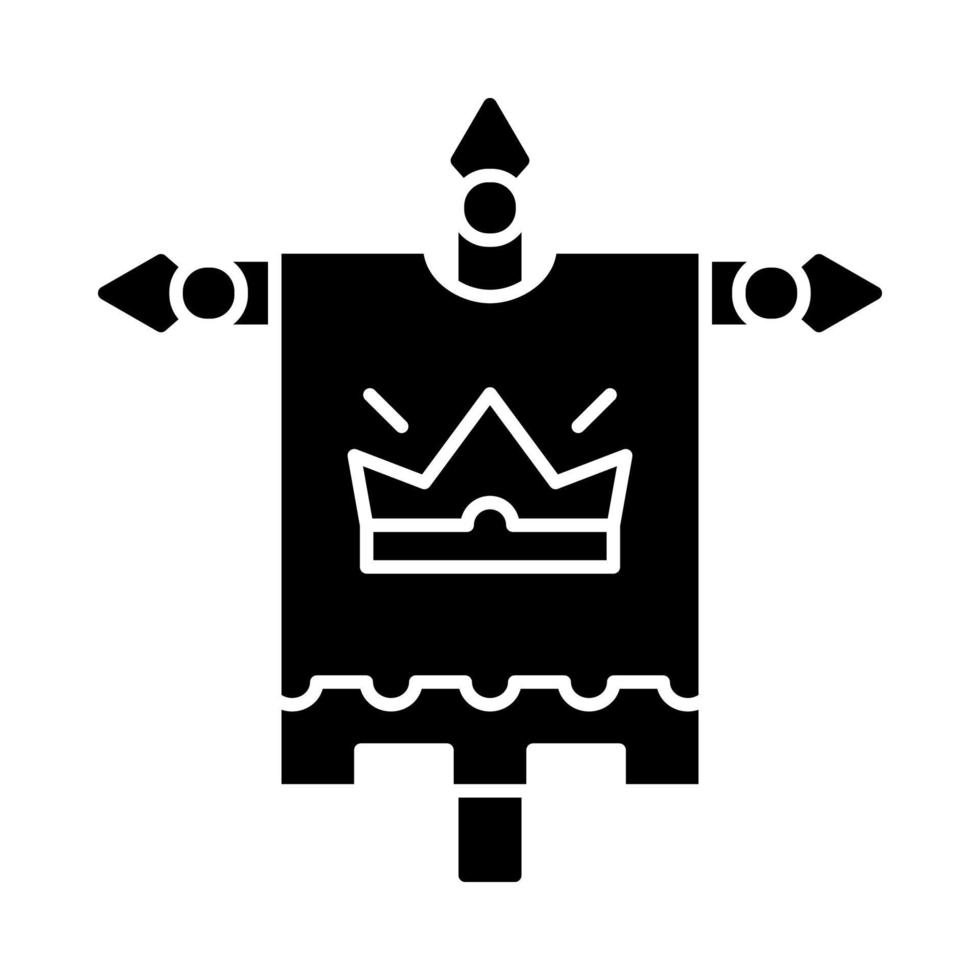 medeltida kung flagga glyfikon. kungligt vapen. heraldisk banderoll med krona. siluett symbol. negativt utrymme. vektor isolerade illustration