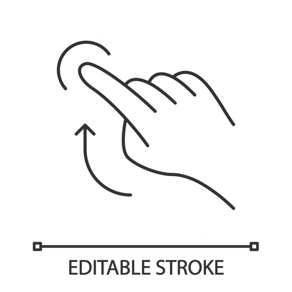 Lineares Symbol für Geste nach oben streichen. Touchscreen-Gesten. menschliche Hand und Finger. mit sensorischen Geräten. dünne Liniendarstellung. Kontursymbol. Vektor isoliert Umrisszeichnung. editierbarer Strich