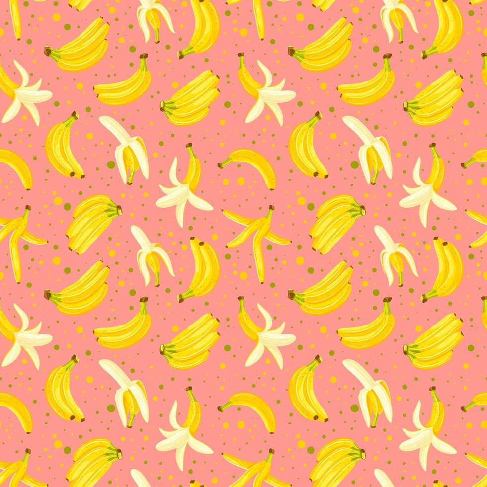 Nahtloses Muster mit einer Reihe von Bananen, die auf einem rosa Hintergrund isoliert sind. Cartoon-Stil. Vektor-Illustration vektor