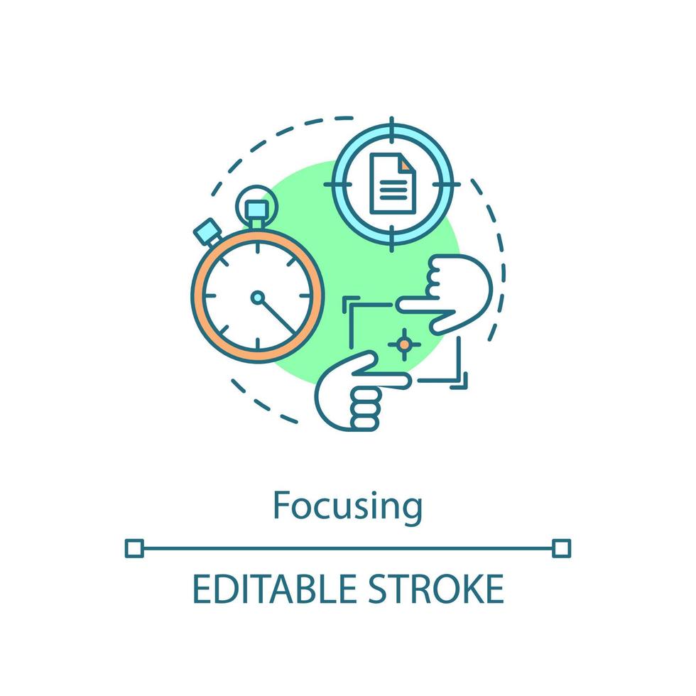 fokusera koncept ikon. huvudmål. prioriterad uppgift. uppmärksamhet central punkt. måluppfyllelse. smart mål. koncentration idé tunn linje illustration. vektor isolerade konturritning. redigerbar linje