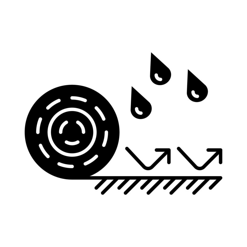 Glyphen-Symbol für wasserdichte Böden. wasserabweisende Oberfläche, Material. hydrophobe Technologie. wasserdichter Boden. abweisende Abdeckung. Silhouettensymbol. negativer Raum. vektor isolierte illustration